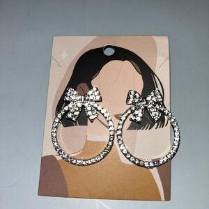 NWOT silver rhinestone hoop with bow earrings